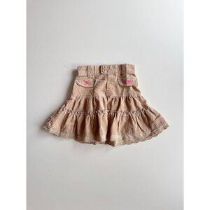 Vintage Girls' OSHKOSH Tan Corduroy Floral Embroidered Lace Trim Skirt, Size 2